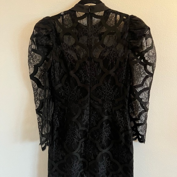 Sandro - Black Floral Lace & Embroidered Puff Sleeve Sheath Dress Size 40 - Picture 3 of 7